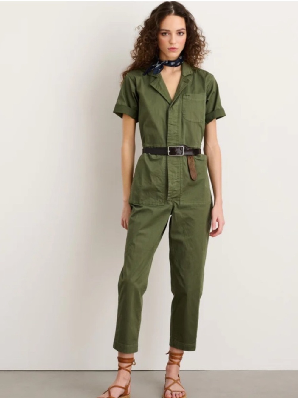 Alex Mill Olive Short-Sleeve Utility Jumpsuit S